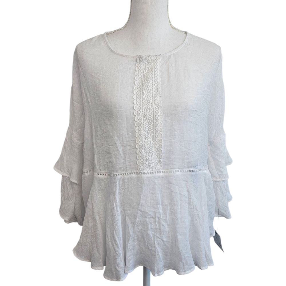 Liz Claiborne Career Gingham Garden Blouse Stark White Size Medium